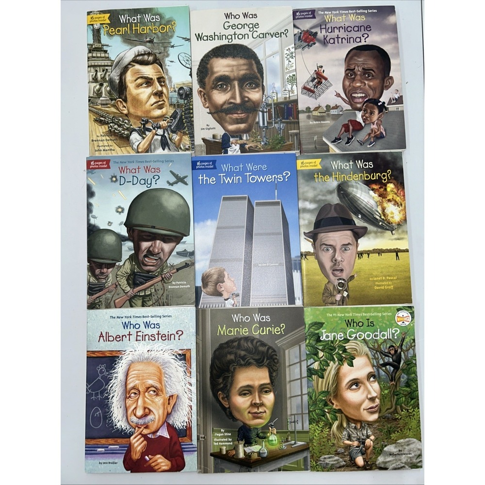 Who Was What Was Book Lot of 9 Einstein Curie Goodall Pearl Harbor D-Day 9/11